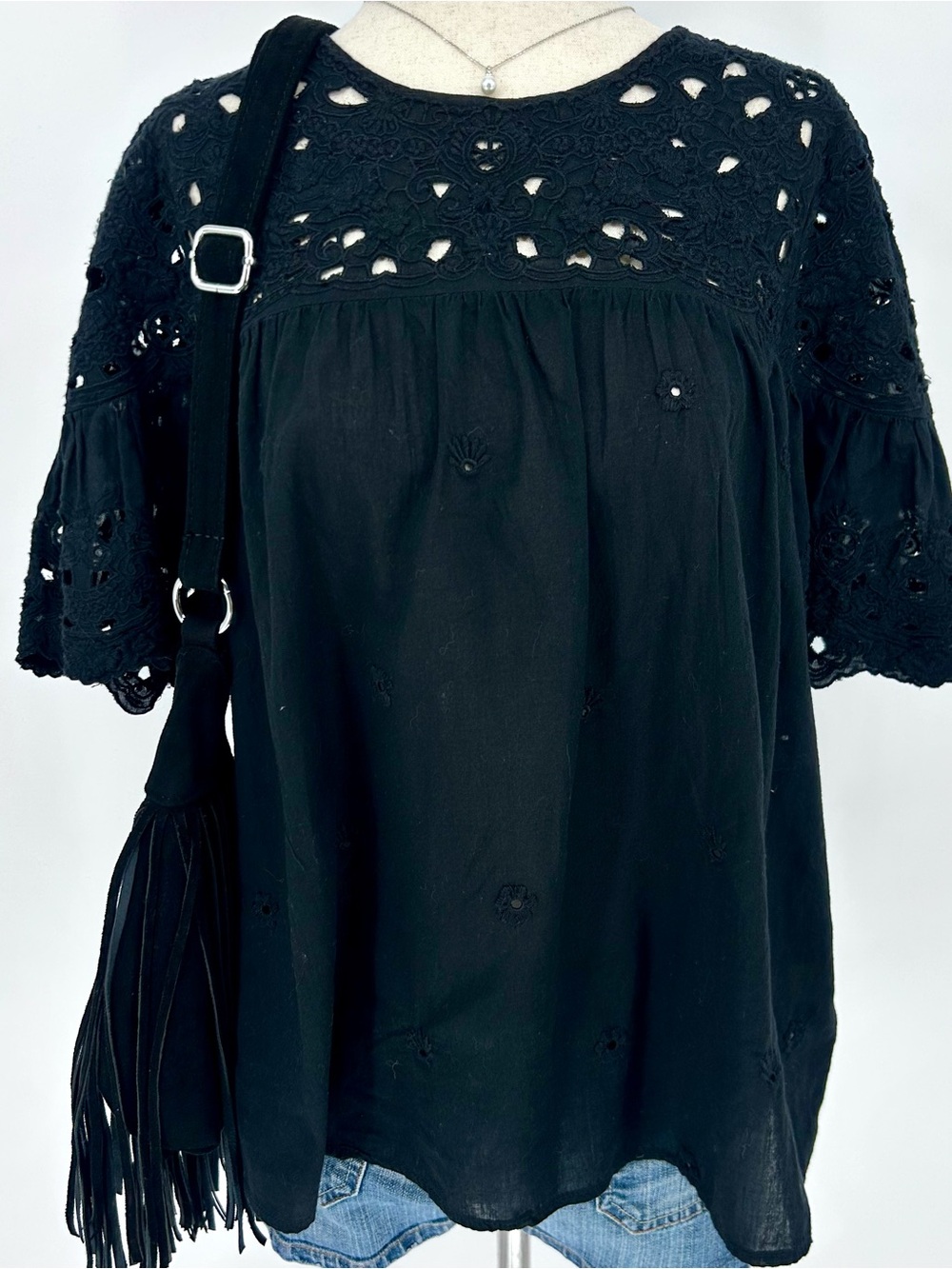 Maeve Black Lace Embroidered Blouse Boho Fairy Top Anthropologie